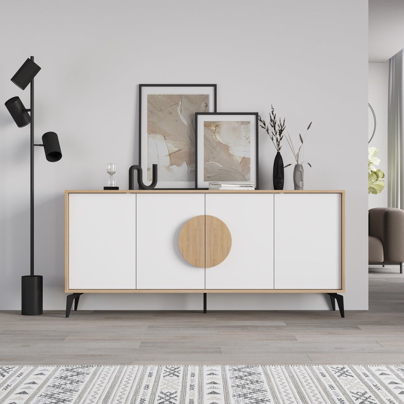 Mourah Home Gora Console - Modern Sideboard With 4 Doors - Storage Cabinet For Living Room, Office, Lounge, Dining Room, Kitchen, Hallway - 40X82X180 Cm - Oak/ White- 2 Years Warranty - Image 2